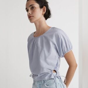 Madewell Lavender Poplin Puff-Sleeve  Cotton Cutout Crop Top EUC Sz L Coquette